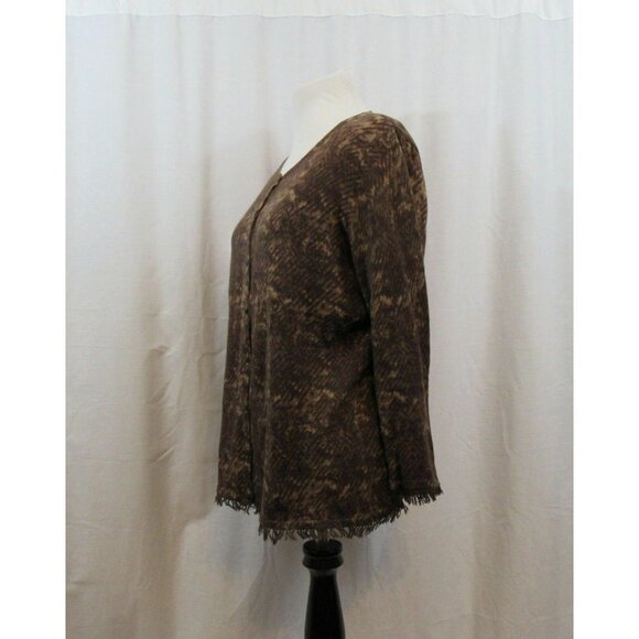 Coldwater Creek Brown Cotton/Cashmere Blend Fringe Light Cardigan M 10 12 - Picture 4 of 6